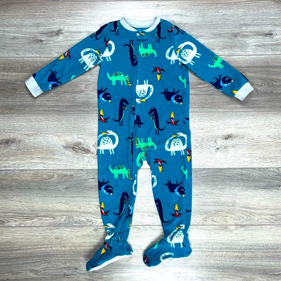 Carter’s Dinosaur Footed Fleece Pajama’s 4T Teal Blue - Picture 2 of 12